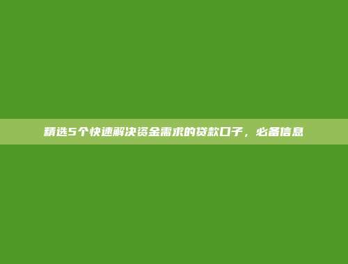 精选5个快速解决资金需求的贷款口子，必备信息