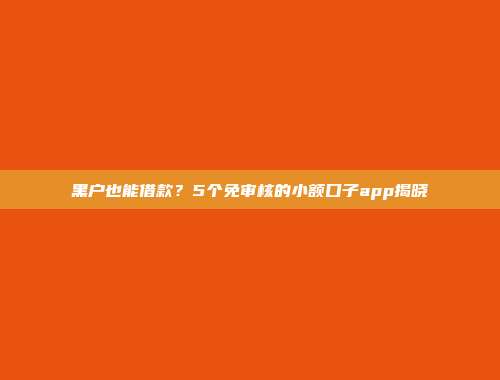 黑户也能借款？5个免审核的小额口子app揭晓