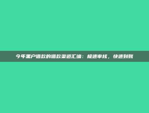 今年黑户借款的借款渠道汇编：极速审核，快速到账