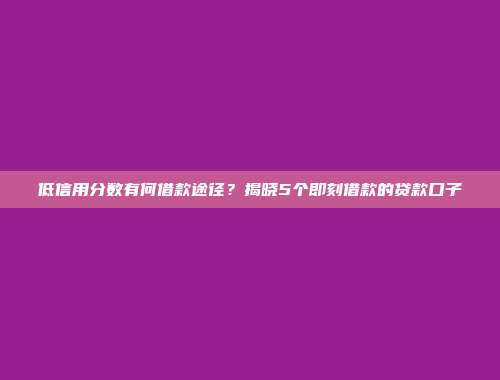 低信用分数有何借款途径？揭晓5个即刻借款的贷款口子