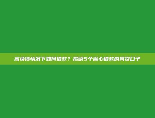 高负债情况下如何借款？揭晓5个省心借款的网贷口子