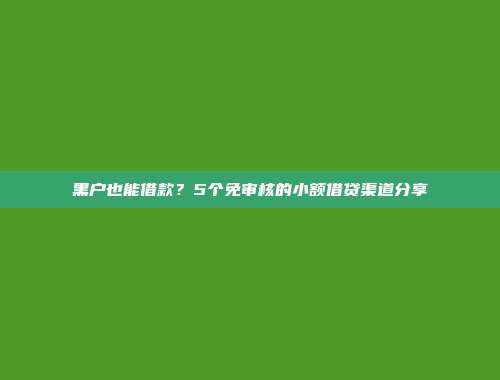 黑户也能借款？5个免审核的小额借贷渠道分享