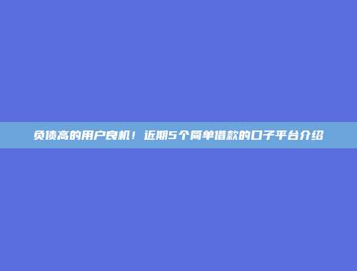 负债高的用户良机！近期5个简单借款的口子平台介绍