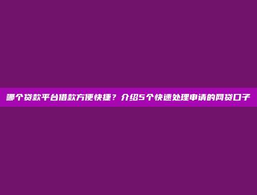 哪个贷款平台借款方便快捷？介绍5个快速处理申请的网贷口子