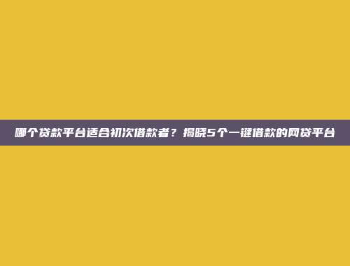 哪个贷款平台适合初次借款者？揭晓5个一键借款的网贷平台