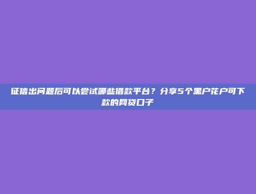 征信出问题后可以尝试哪些借款平台？分享5个黑户花户可下款的网贷口子