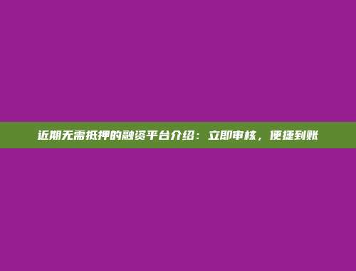 近期无需抵押的融资平台介绍：立即审核，便捷到账