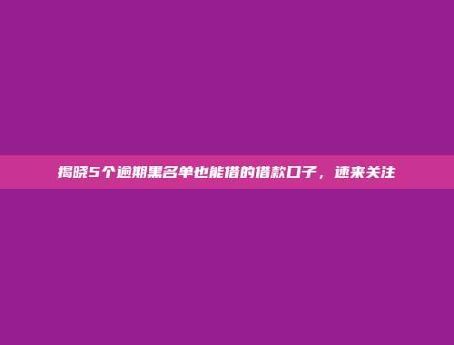 揭晓5个逾期黑名单也能借的借款口子，速来关注