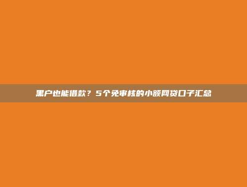 黑户也能借款？5个免审核的小额网贷口子汇总