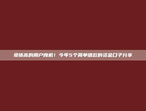 负债高的用户良机！今年5个简单借款的资金口子分享