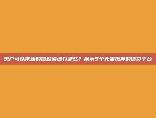 黑户可以依赖的借款渠道有哪些？展示5个无需抵押的借贷平台